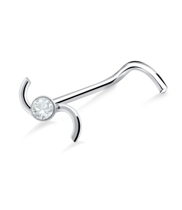 S Shaped with Rhinestone Curved Nose Stud NSKB-631